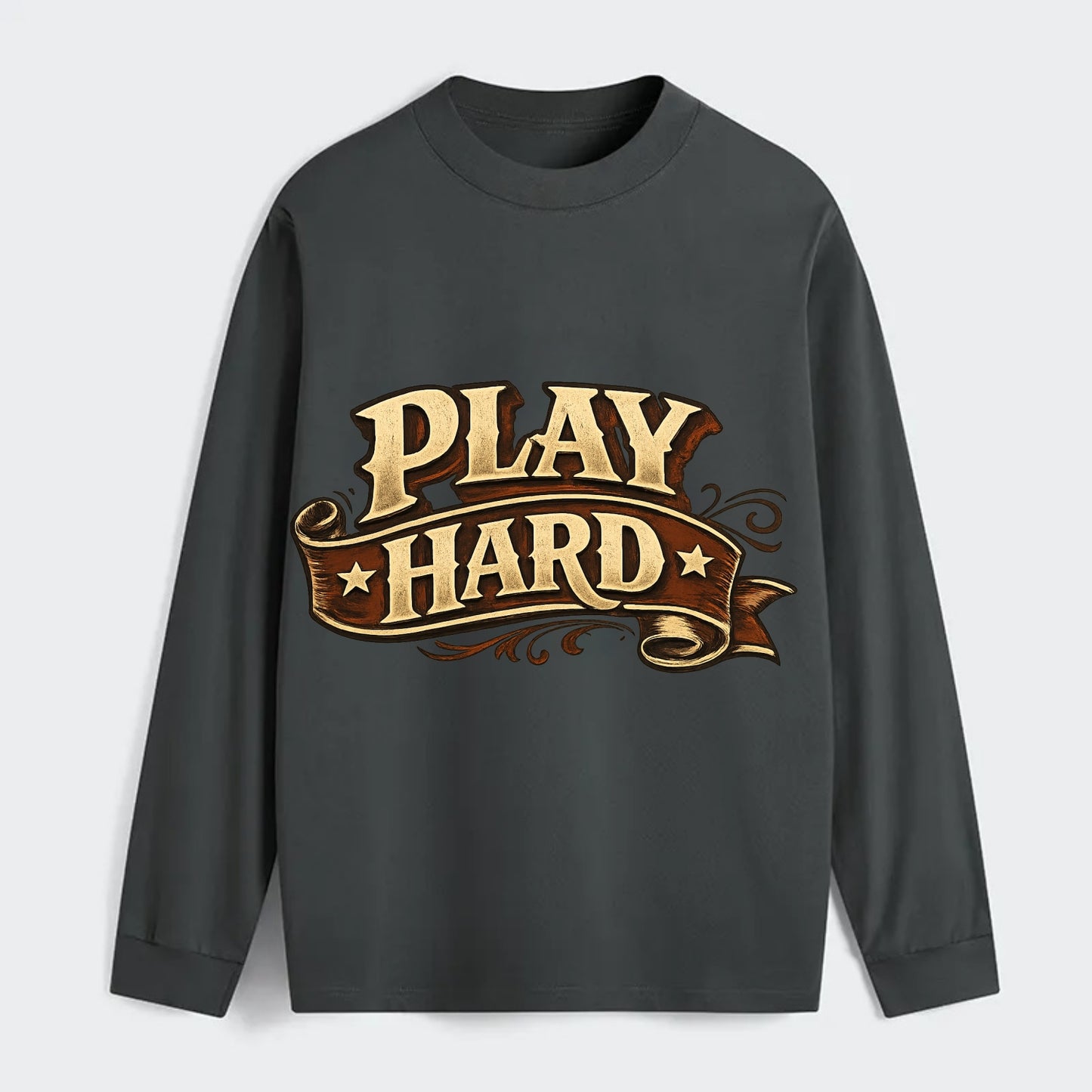 Bold typography design - "PLAY HARD" - giving your all, full effort - Classic Long Sleeve Shirt - Gray