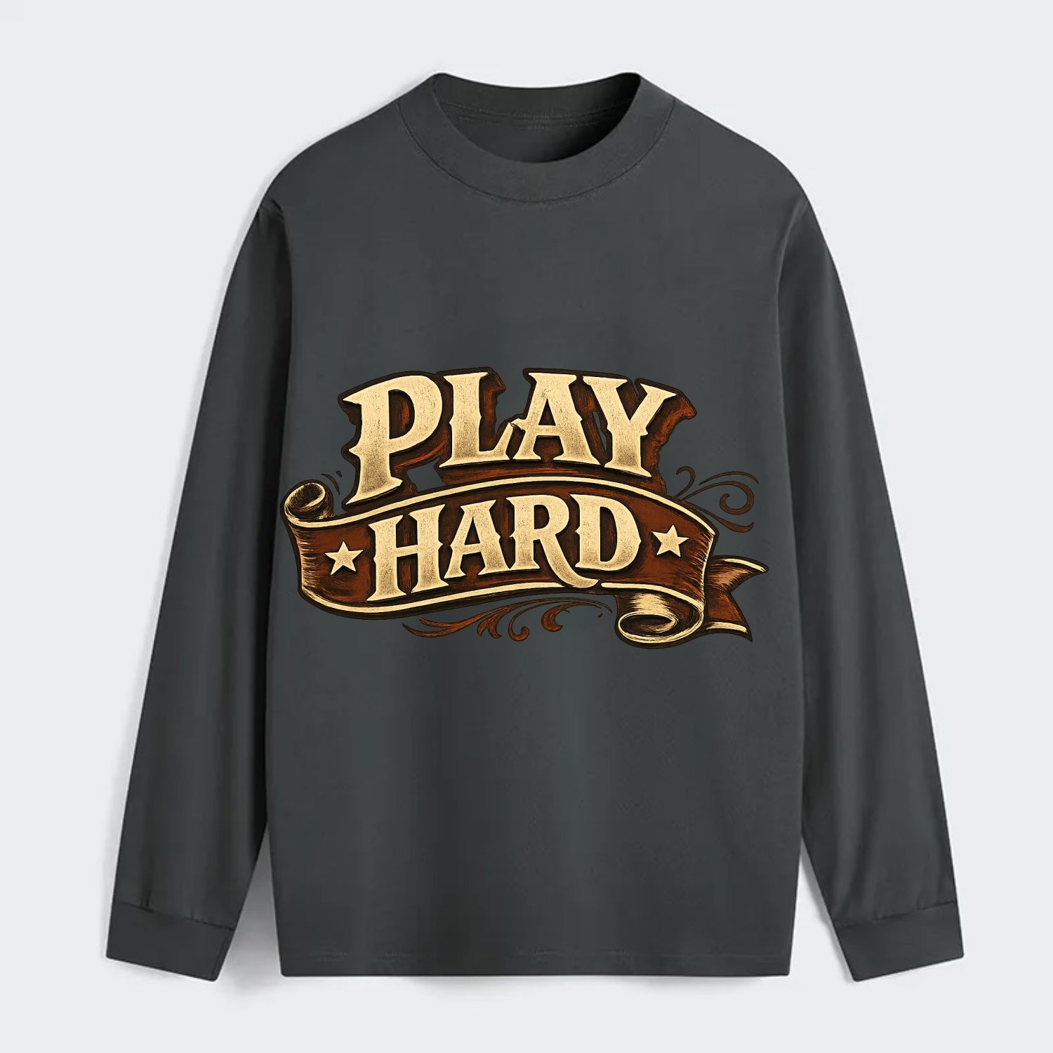 Bold typography design - "PLAY HARD" - giving your all, full effort - Classic Long Sleeve Shirt - Gray