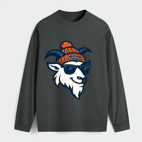 Denver Mountain Goat wearing Broncos beanie with Mile High patch and - Classic Long Sleeve Shirt