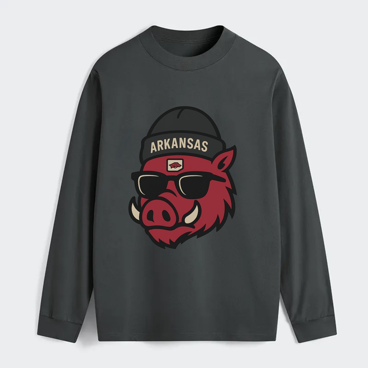 Fayetteville Razorback wearing Arkansas beanie with hog patch - Classic Long Sleeve Shirt - Gray