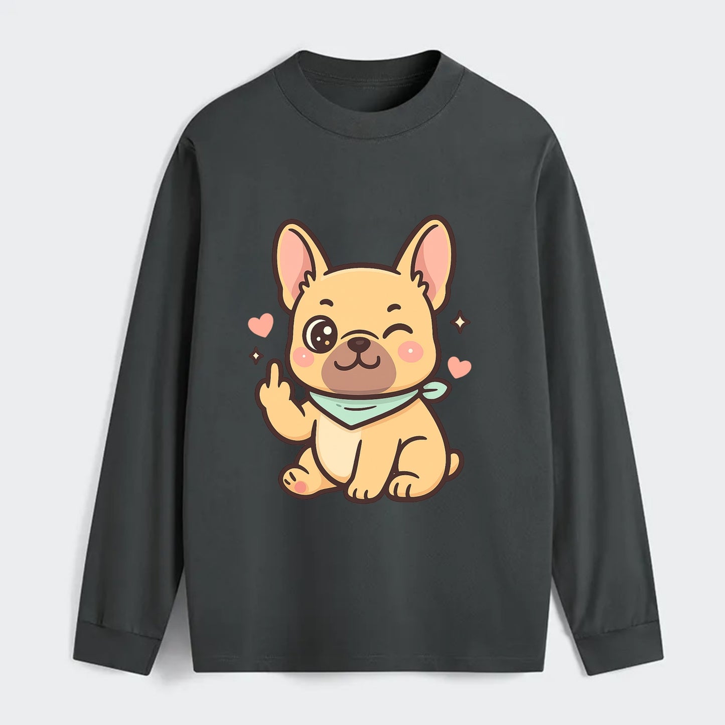 French Bulldog sitting with bat ears up, strong paw with sass - Classic Long Sleeve Shirt - Gray