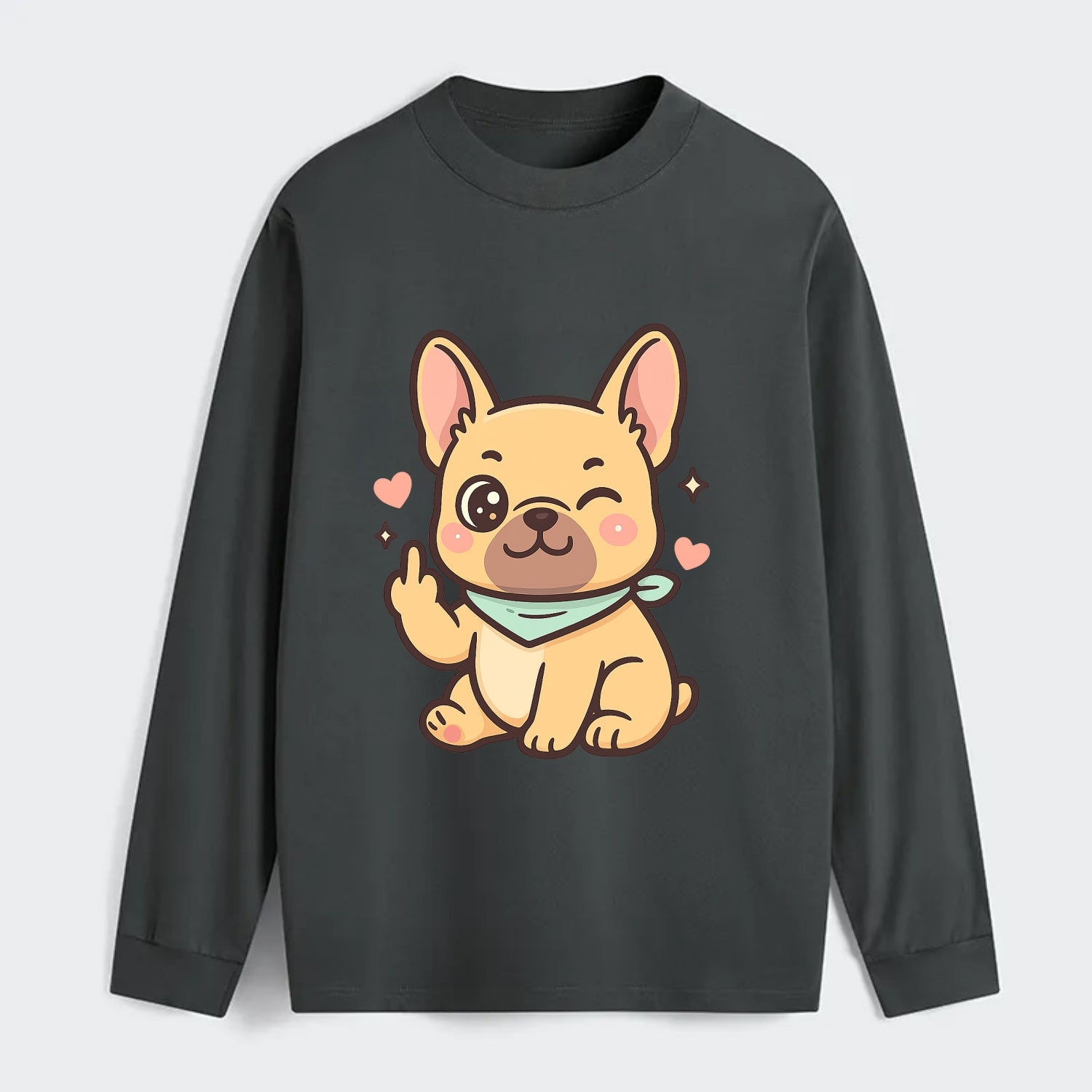 French Bulldog sitting with bat ears up, strong paw with sass - Classic Long Sleeve Shirt - Gray