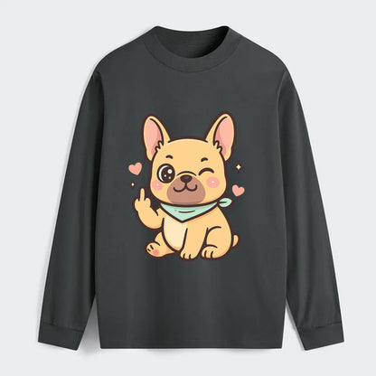 French Bulldog sitting with bat ears up, strong paw with sass - Classic Long Sleeve Shirt - Gray