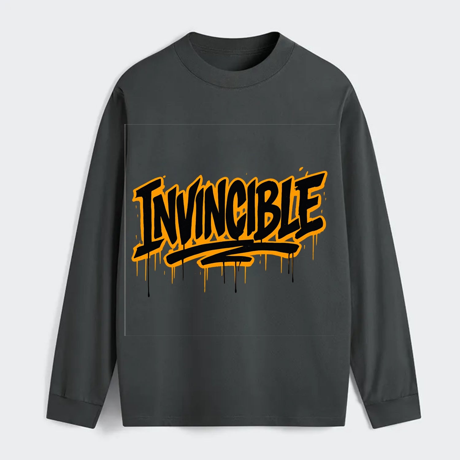 Bold typography design - "INVINCIBLE" - cannot be defeated, - Classic Long Sleeve Shirt - Gray