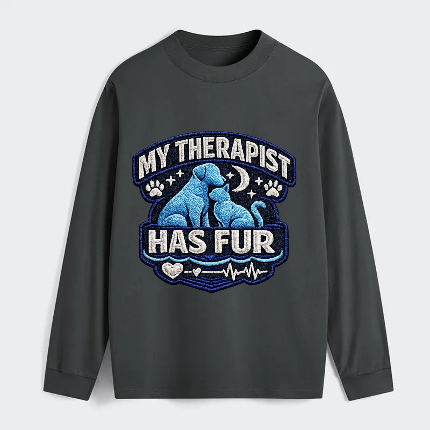 MY THERAPIST HAS FUR - pet silhouette in calming blue , emotional - Classic Long Sleeve Shirt - Gray