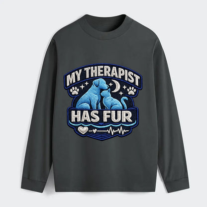 MY THERAPIST HAS FUR - pet silhouette in calming blue , emotional - Classic Long Sleeve Shirt - Gray