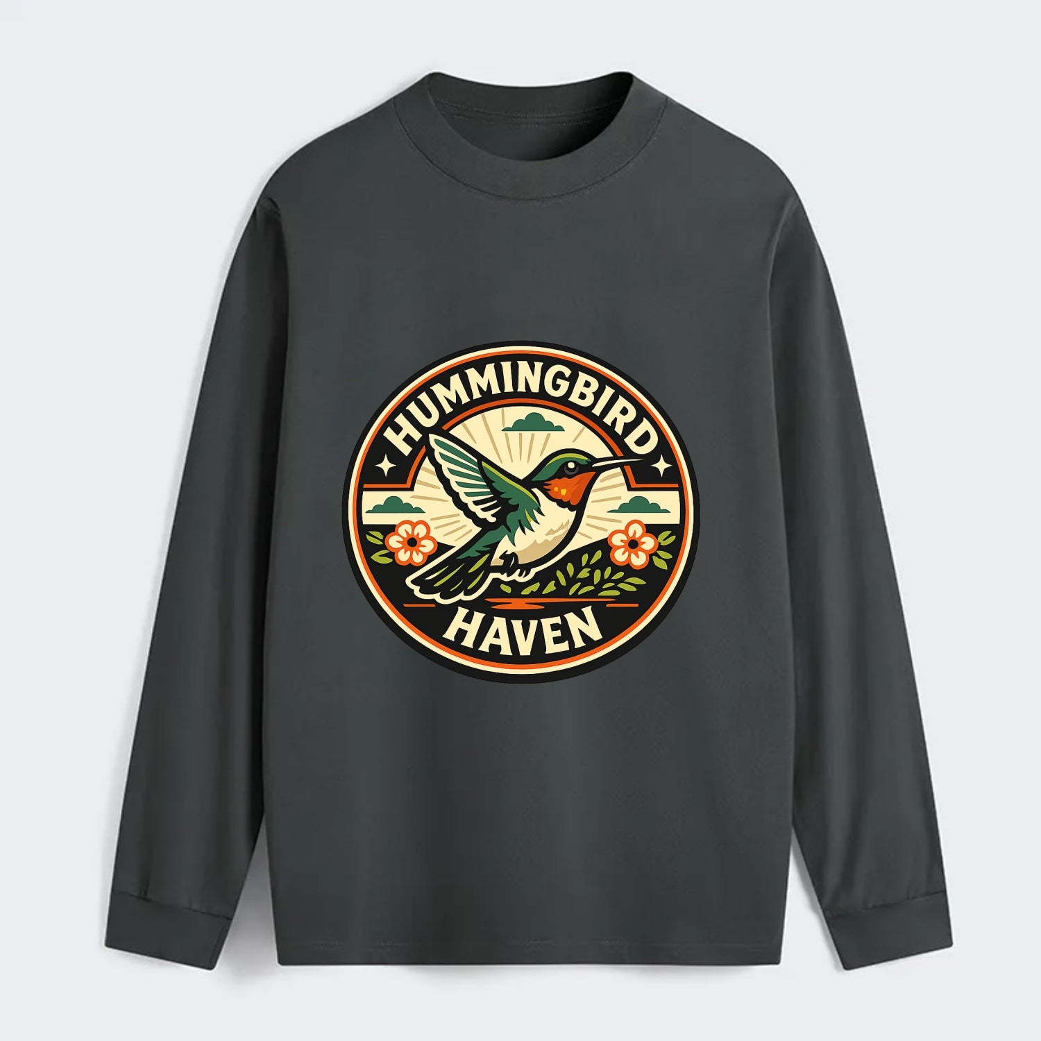 Hummingbird Sanctuary Emblem - Classic Long Sleeve Shirt - Gray