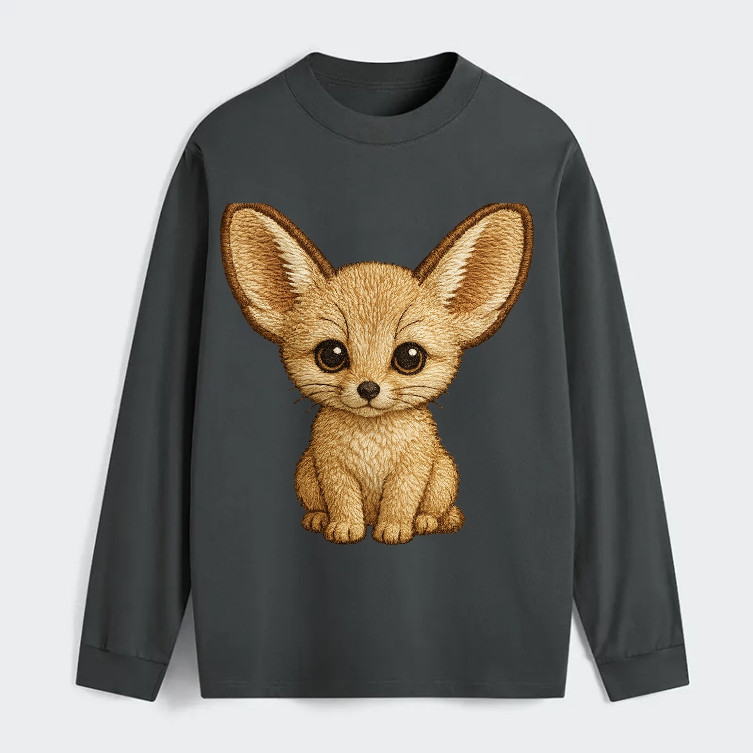 Baby Fennec Fox - huge ears, cream fur, large dark eyes, front-facing, - Classic Long Sleeve Shirt - Gray