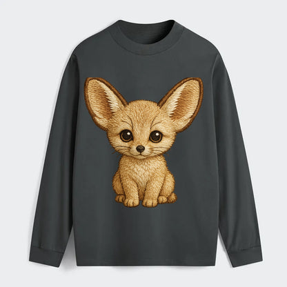 Baby Fennec Fox - huge ears, cream fur, large dark eyes, front-facing, - Classic Long Sleeve Shirt - Gray