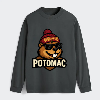 Potomac Beaver wearing Commanders beanie with monument patch and - Classic Long Sleeve Shirt - Gray