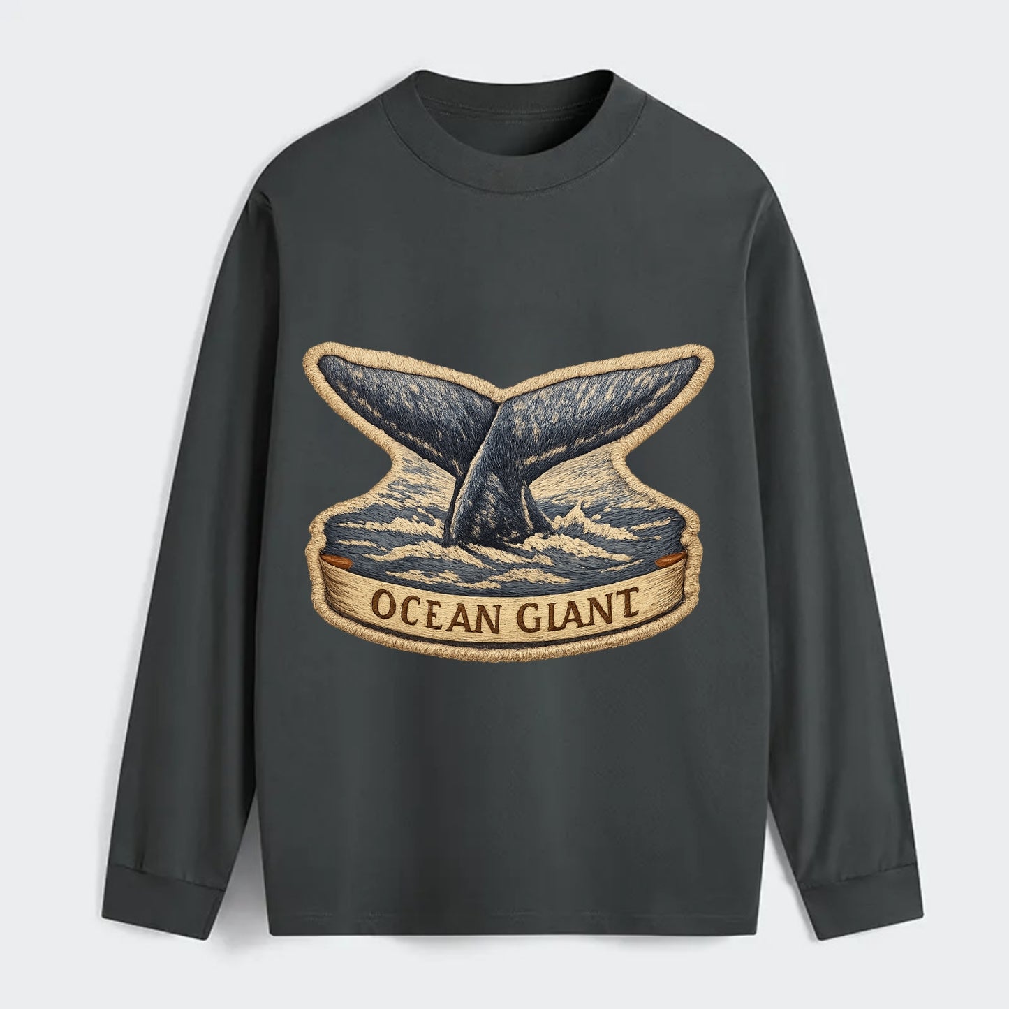 WHALE TAIL - diving whale in blue and gray , ocean giant - Classic Long Sleeve Shirt - Gray