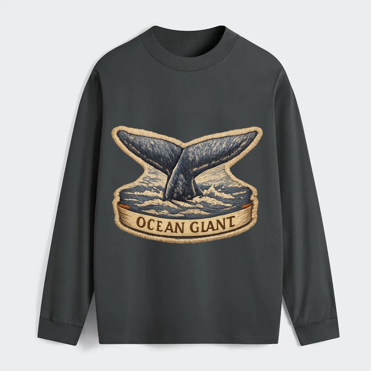 WHALE TAIL - diving whale in blue and gray , ocean giant - Classic Long Sleeve Shirt - Gray