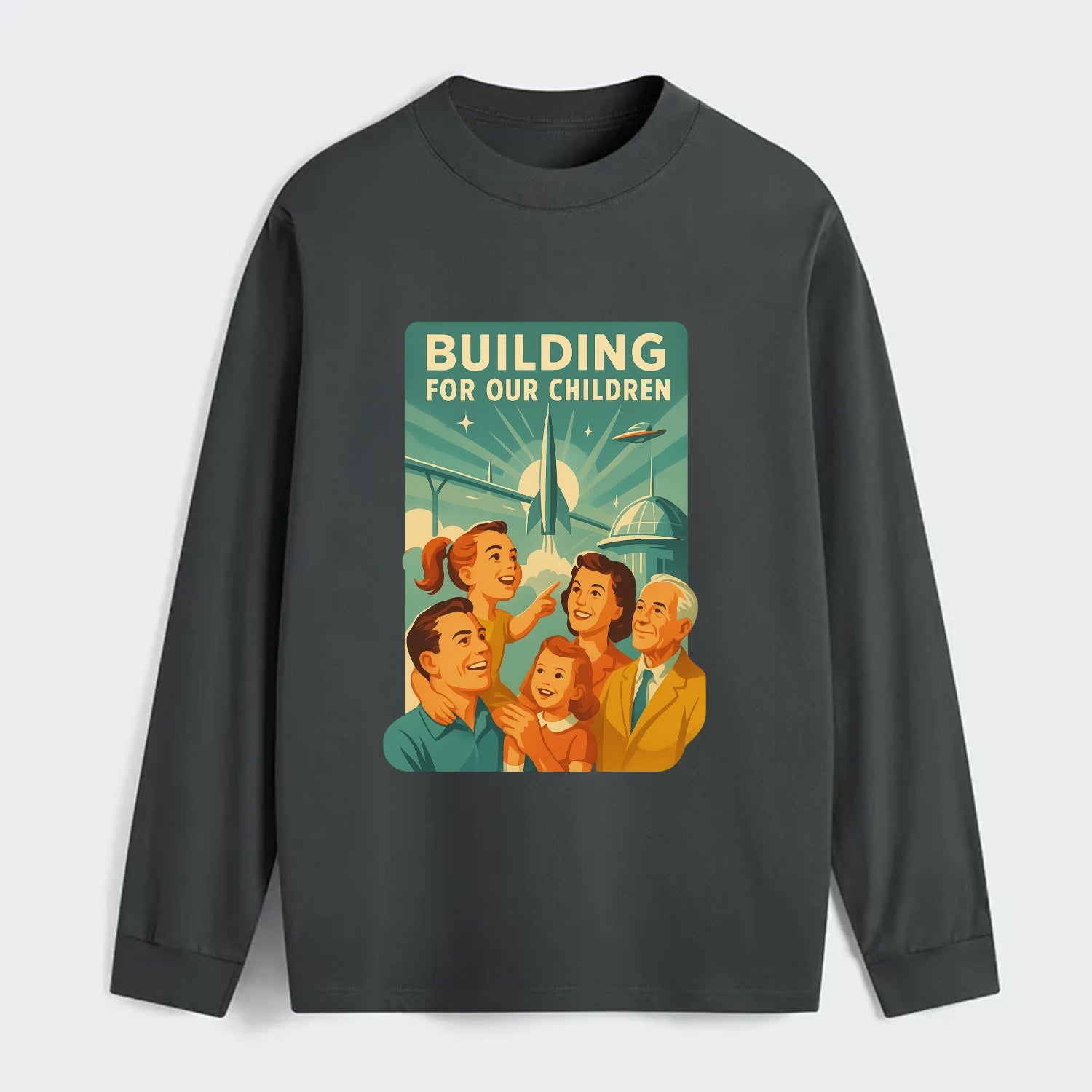 Multiple generations celebrating progress together - "Building for Our - Classic Long Sleeve Shirt - Gray
