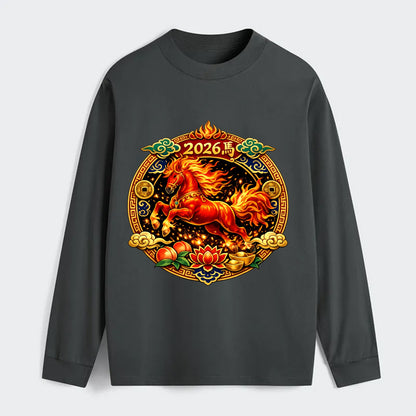 FIRE HORSE | Flaming mane and tail horse | Blazing orange and red - Classic Long Sleeve Shirt - Gray