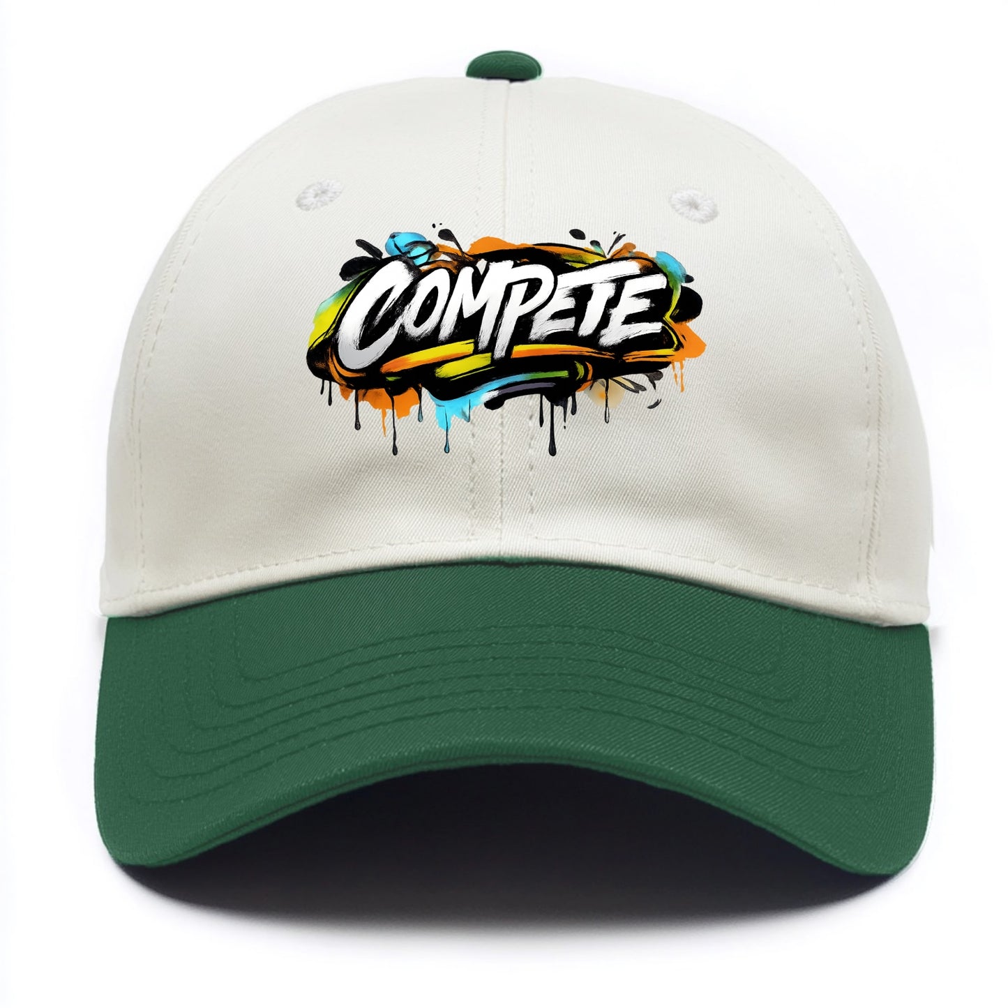 Bold typography design - "COMPETE" - competitive spirit, love the game - Two Tone Cap - Green