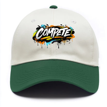 Bold typography design - "COMPETE" - competitive spirit, love the game - Two Tone Cap - Green