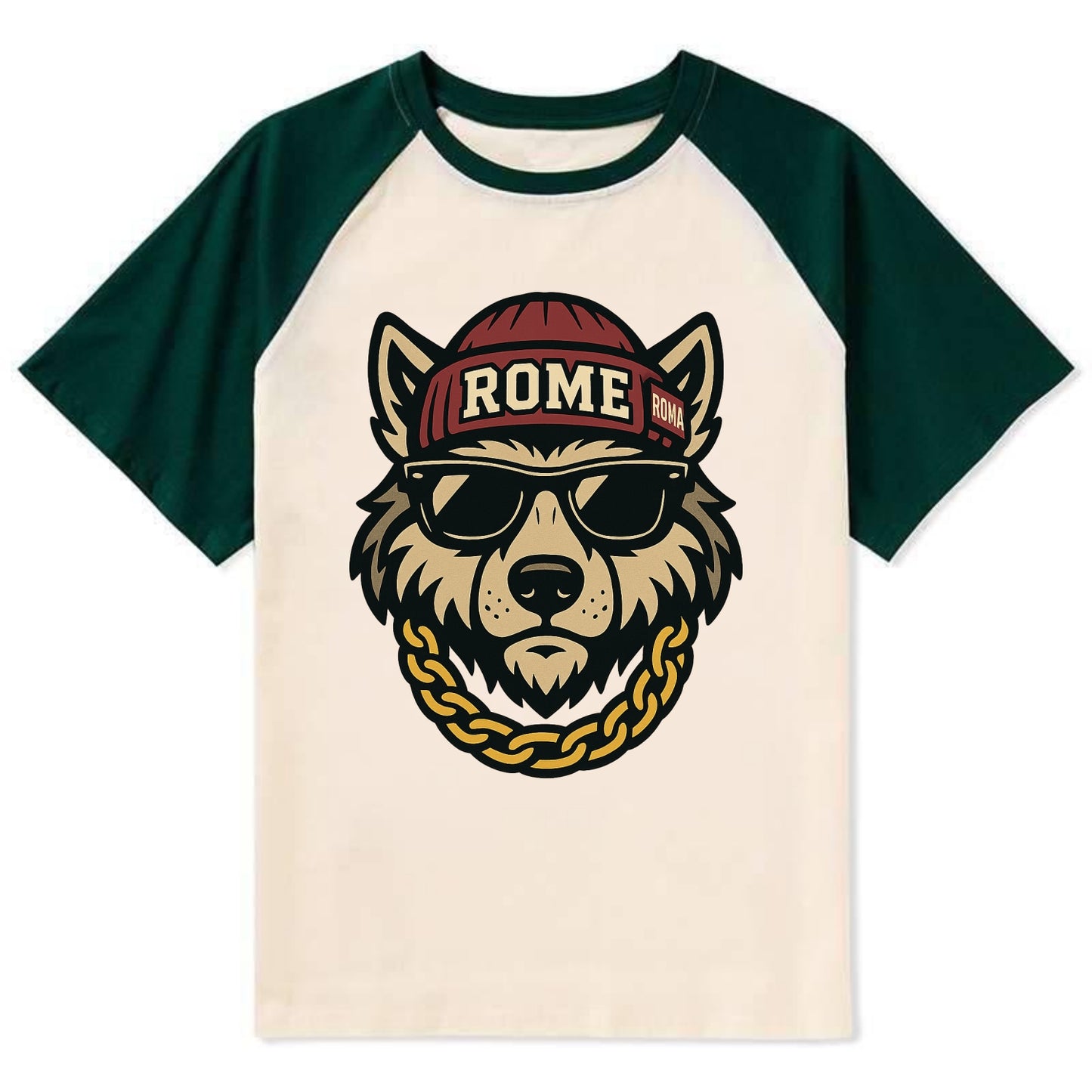 Rome Wolf - Contrast Raglan T-shirt - Green