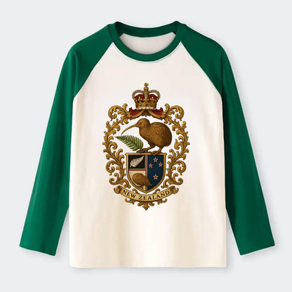 New Zealand Kiwi Emblem - Raglan Long Sleeve T-Shirt - Green