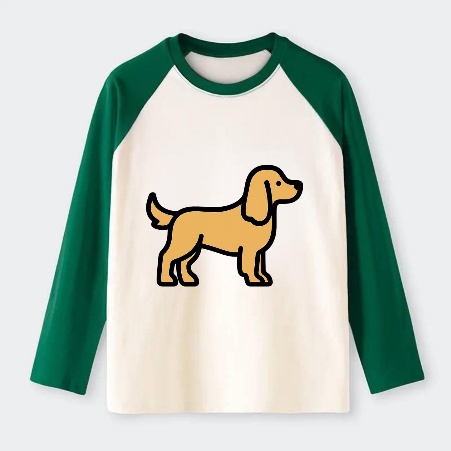 Cocker Spaniel - Golden colored flat side profile - Raglan Long Sleeve T-Shirt - Green