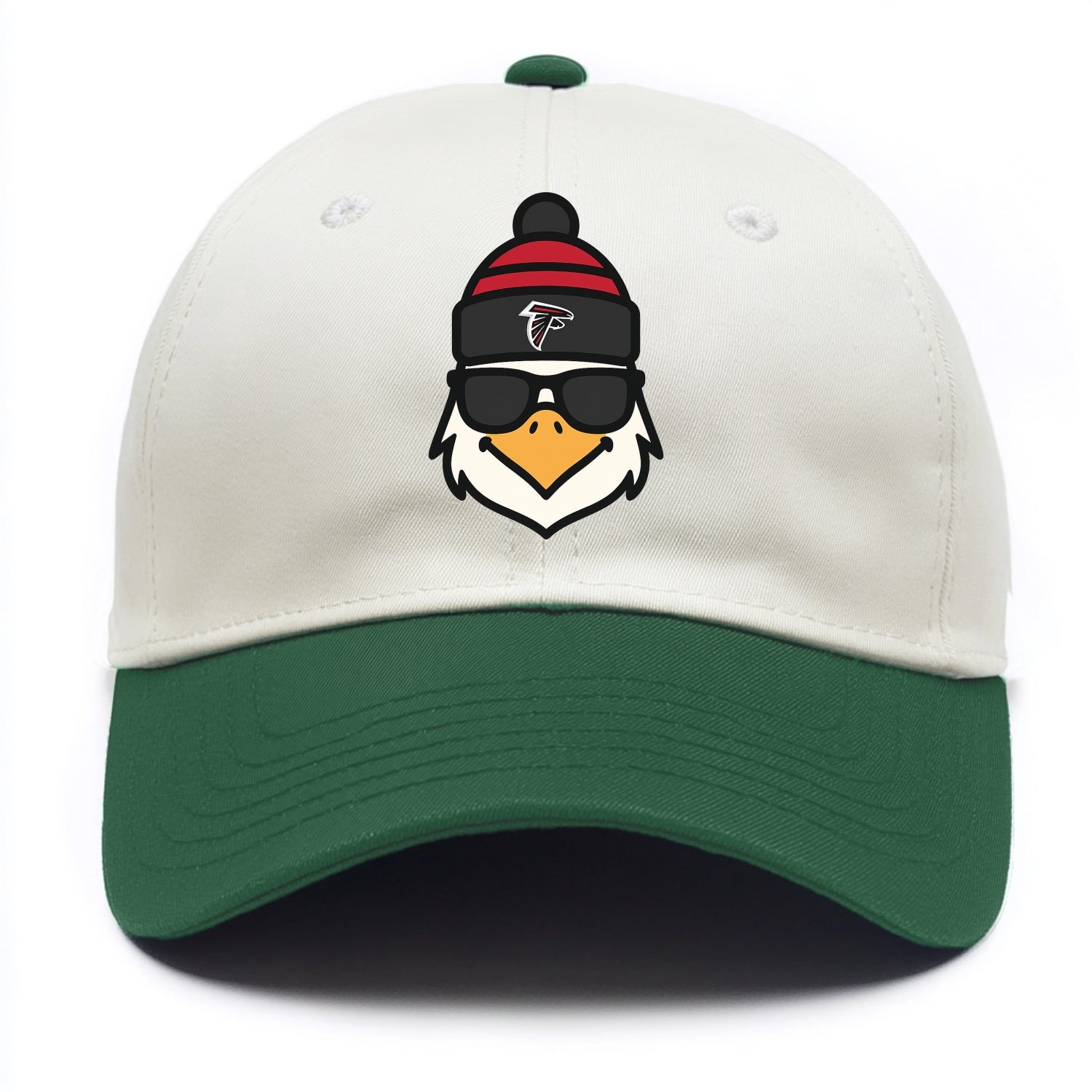 Atlanta Falcon wearing Falcons red and black beanie with pom pom and wayfarer - Two Tone Cap - Green