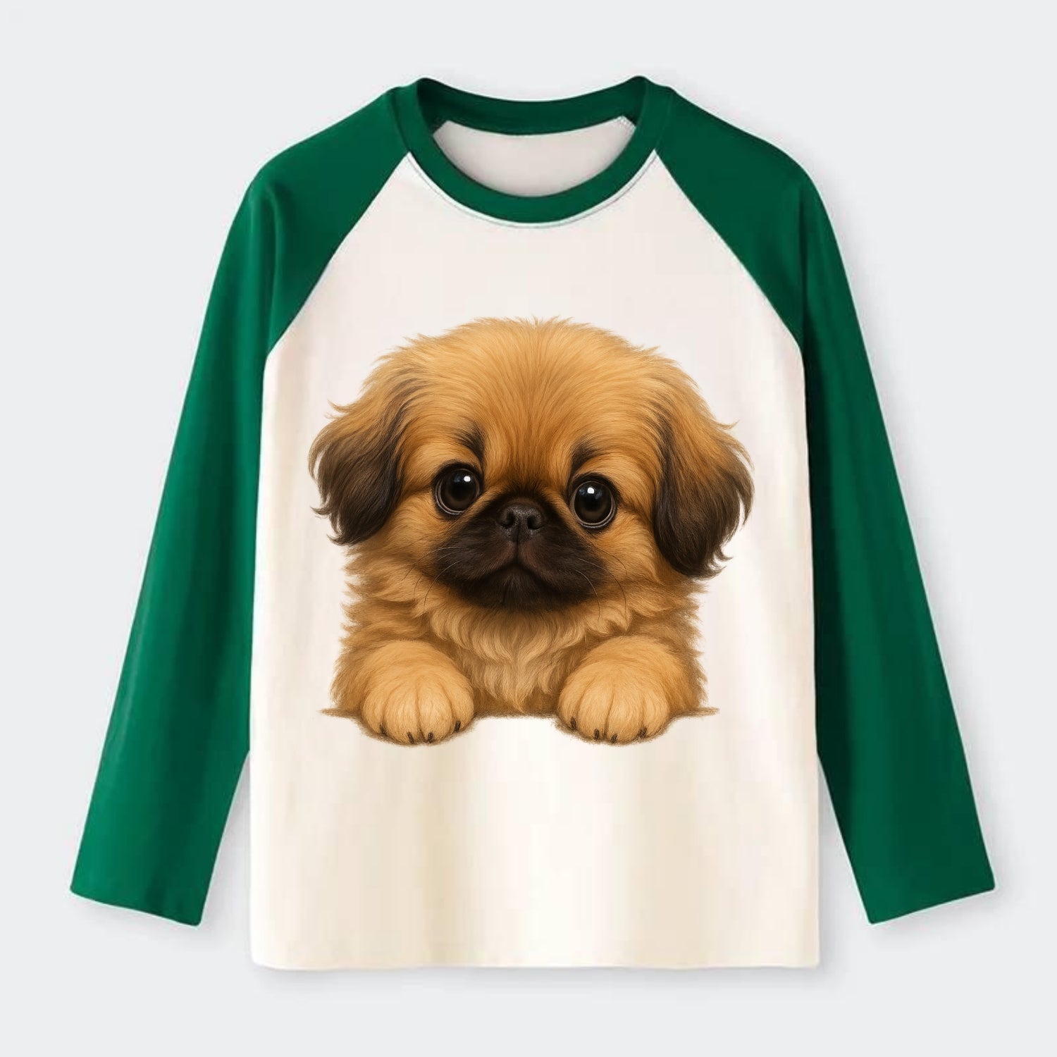 Pekingese  - Raglan Long Sleeve T-Shirt - Green