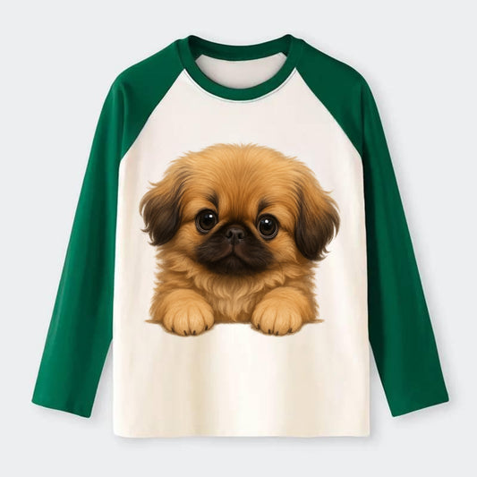 Pekingese  - Raglan Long Sleeve T-Shirt - Green