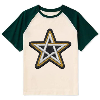 PENTAGRAM STAR - five point star in silver , protection - Contrast Raglan T-shirt - Green
