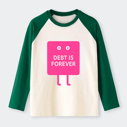 DEBT IS FOREVER | Immortal credit card - Raglan Long Sleeve T-Shirt - Green