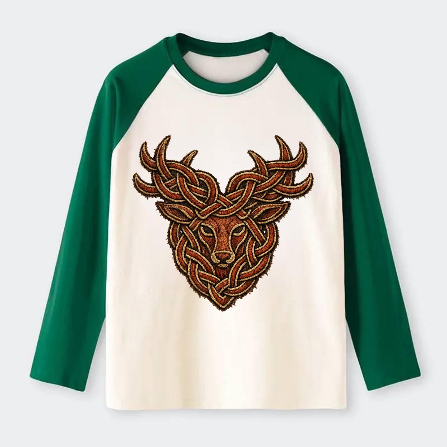Stag Knot - Raglan Long Sleeve T-Shirt - Green