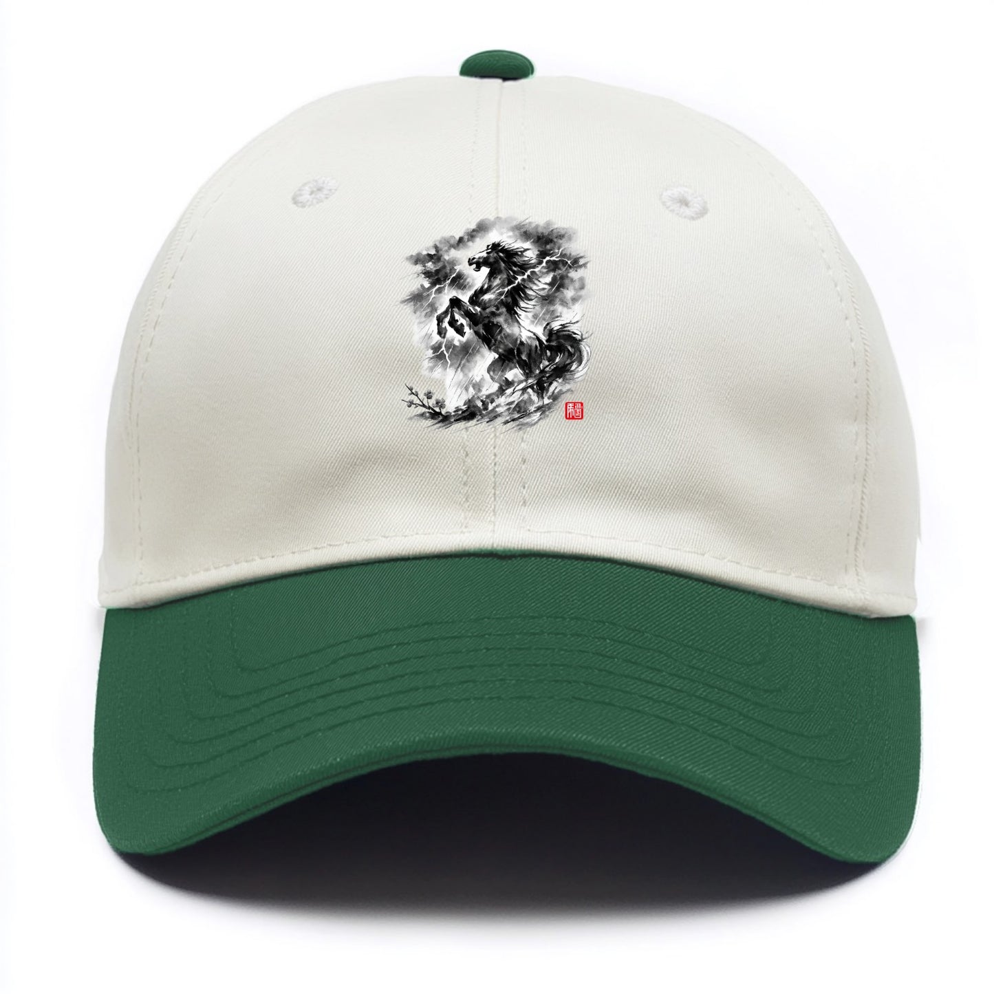 THUNDER HORSE | Storm horse with lightning elements | Dramatic storm clouds - Two Tone Cap - Green