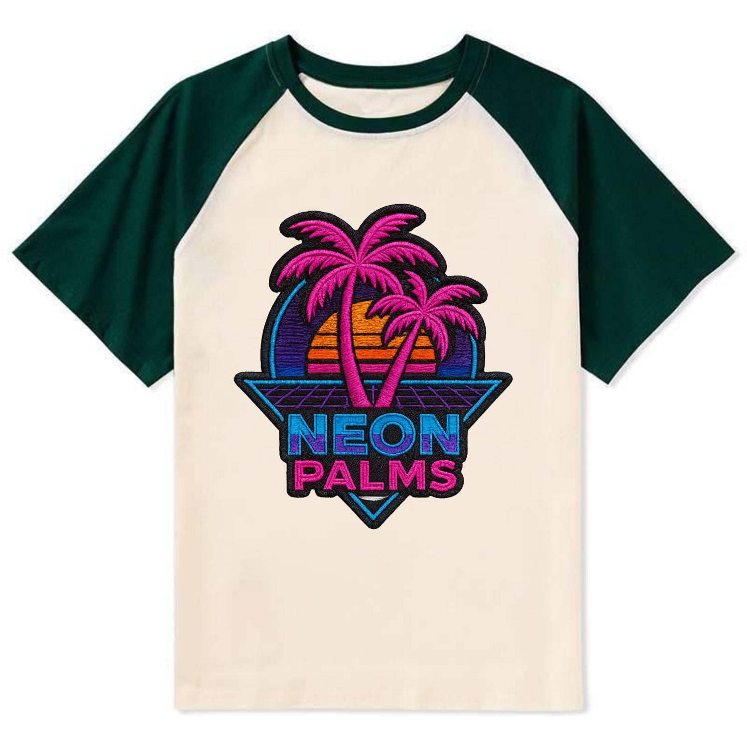 Neon Palms - Contrast Raglan T-shirt - Green