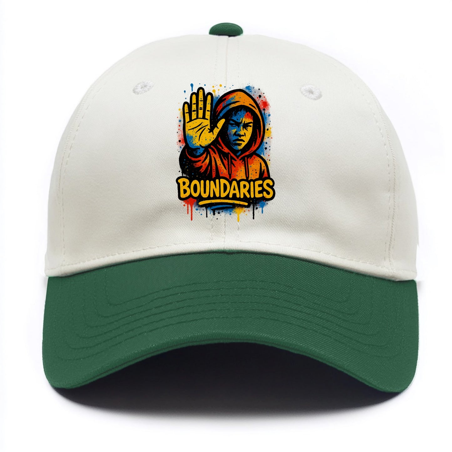 Person holding up hand in "stop" gesture - setting boundaries concept, - Two Tone Cap - Green