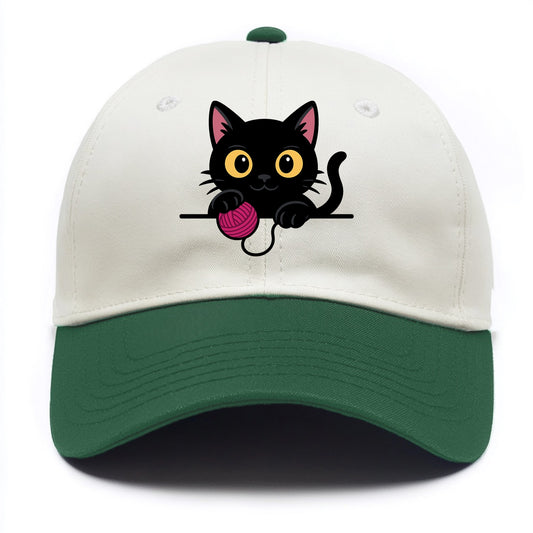 Midnight the black cat tapping the ledge rhythmically with one bright claw. - Two Tone Cap - Green