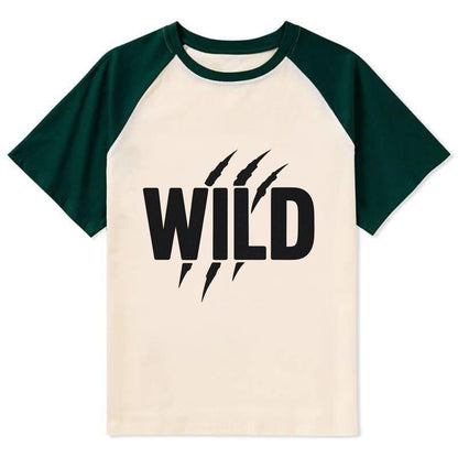 Bold typography design - "WILD" - untamed, natural, free - Contrast Raglan T-shirt - Green