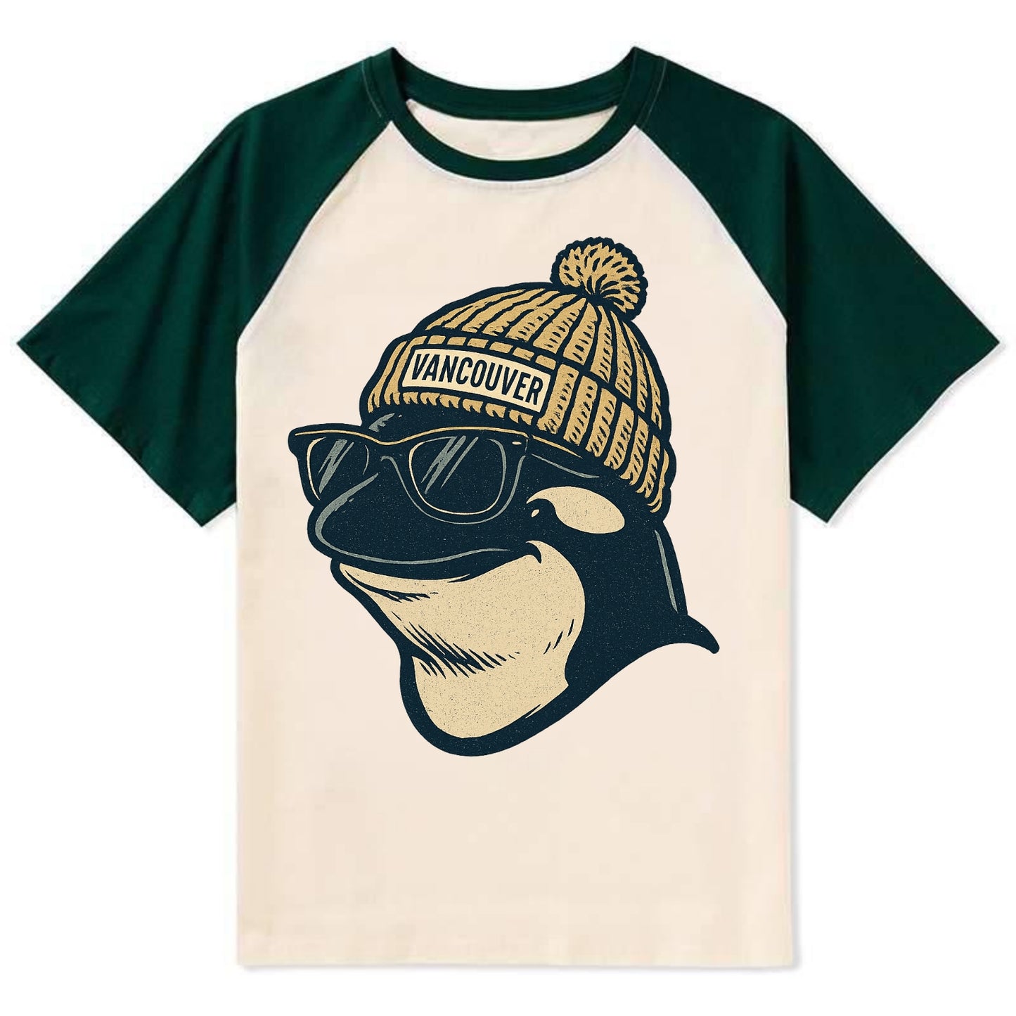Vancouver Orca wearing Vancouver beanie - Contrast Raglan T-shirt - Green