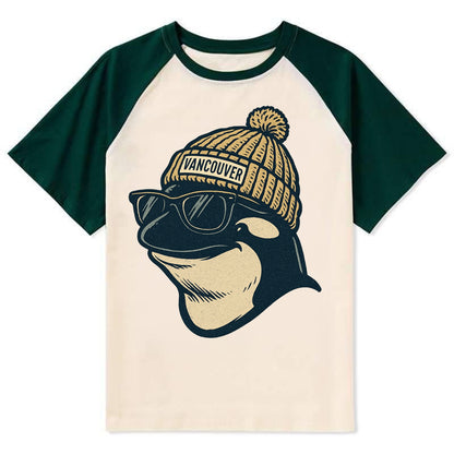 Vancouver Orca wearing Vancouver beanie - Contrast Raglan T-shirt - Green