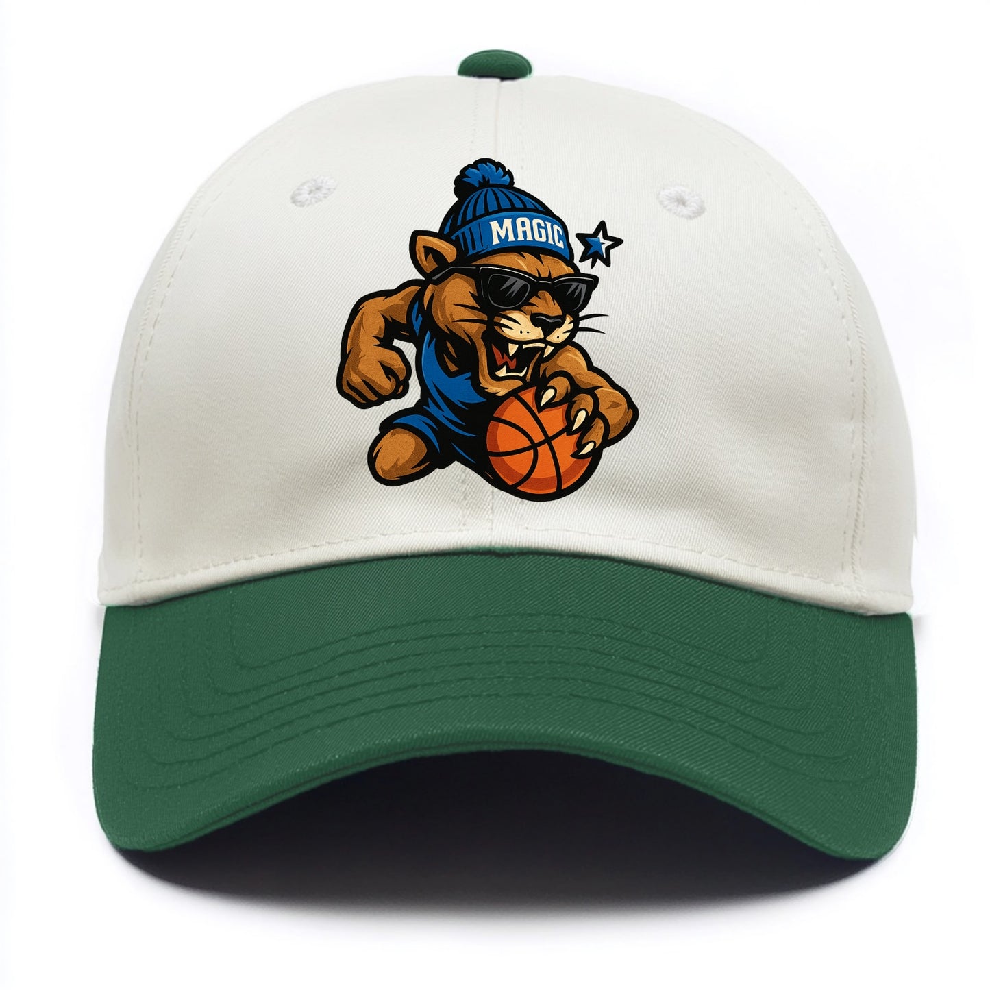 Florida Panther wearing Magic beanie with star wand patch and wayfarer sunglasses - Two Tone Cap - Green