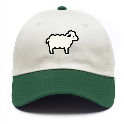 Sheep - White fluffy wool flat side profile - Two Tone Cap - Green