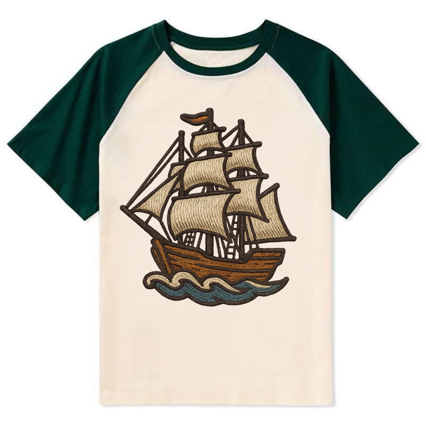 Sailing Ship  - Contrast Raglan T-shirt - Green