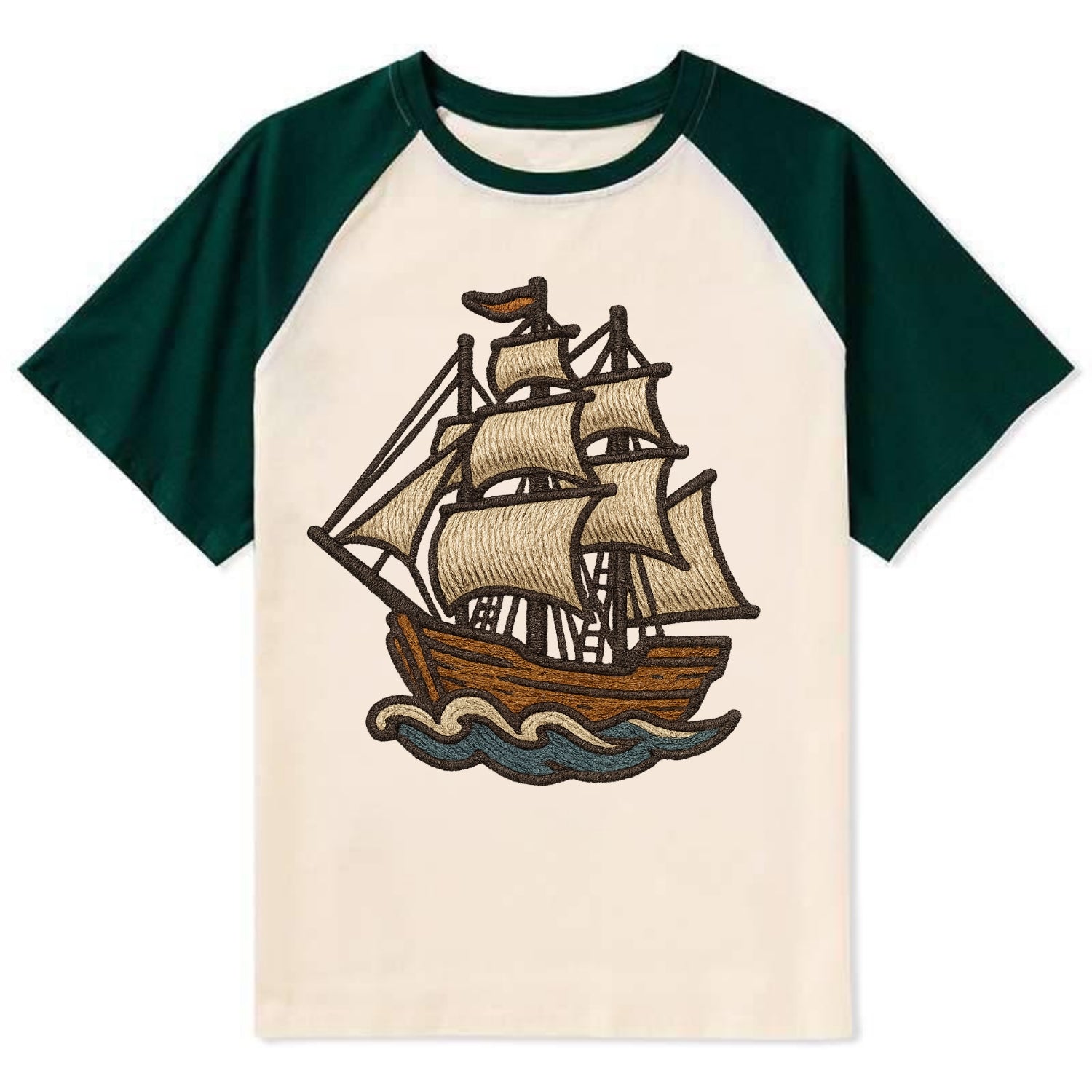 Sailing Ship  - Contrast Raglan T-shirt - Green
