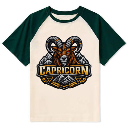 CAPRICORN GOAT - mountain goat in brown and gray , earth sign - Contrast Raglan T-shirt - Green