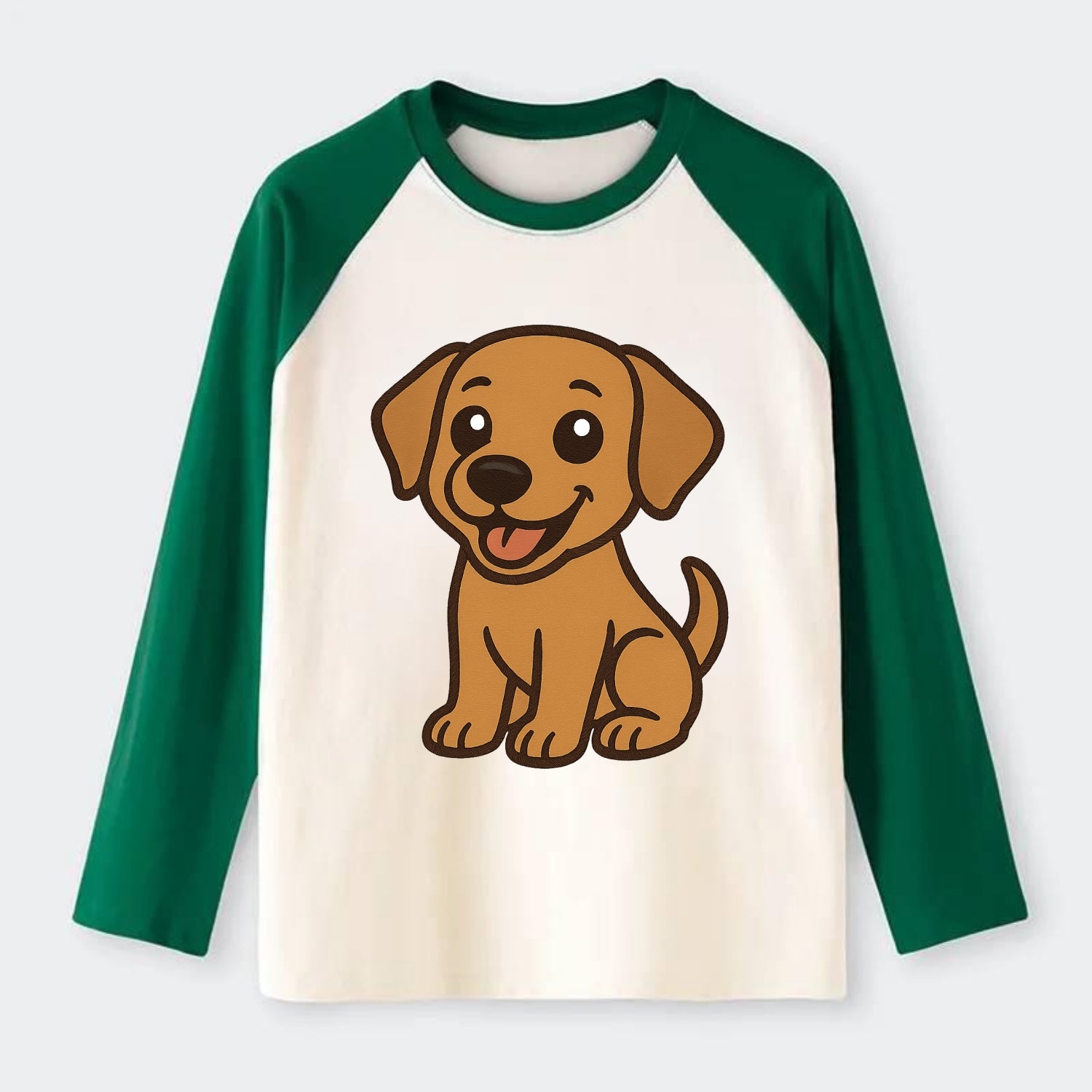 Labrador - Happy panting expression - Raglan Long Sleeve T-Shirt - Green