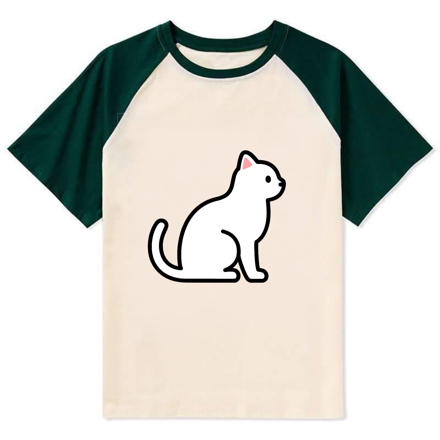 Domestic Shorthair - White classic flat side profile - Contrast Raglan T-shirt - Green