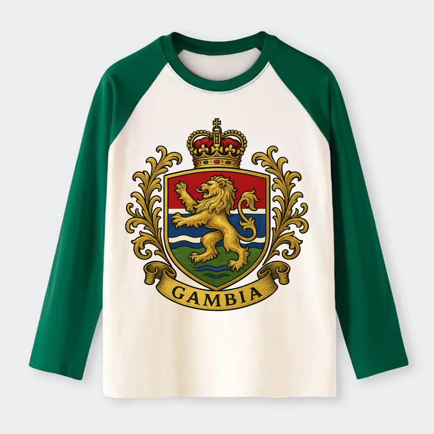 Gambia Heritage Badge - Raglan Long Sleeve T-Shirt - Green