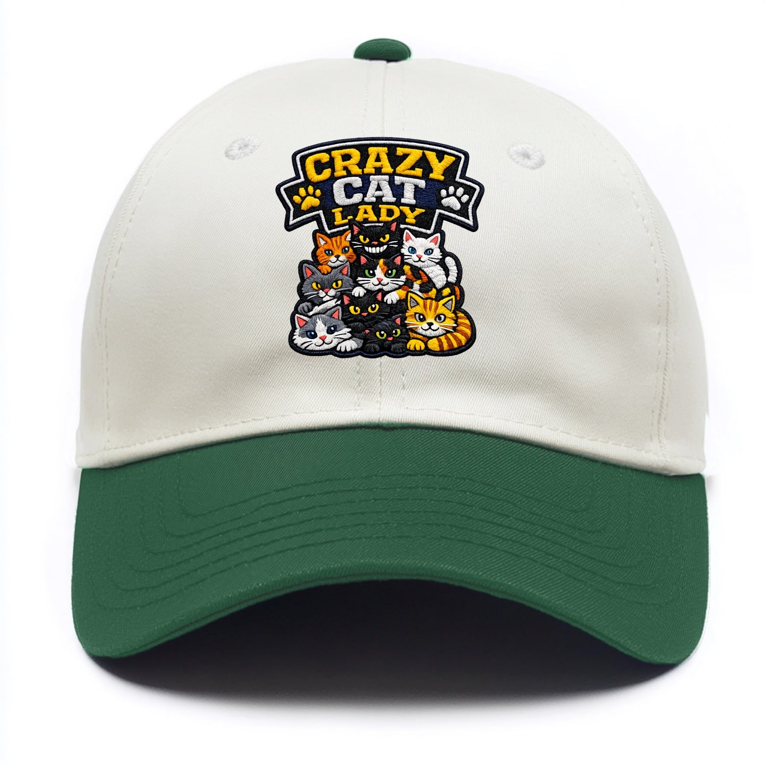 CRAZY CAT LADY - cat pile in multicolor , cat collector - Two Tone Cap - Green