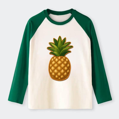 PINEAPPLE CROWN - tropical fruit in yellow and green , hospitality - Raglan Long Sleeve T-Shirt