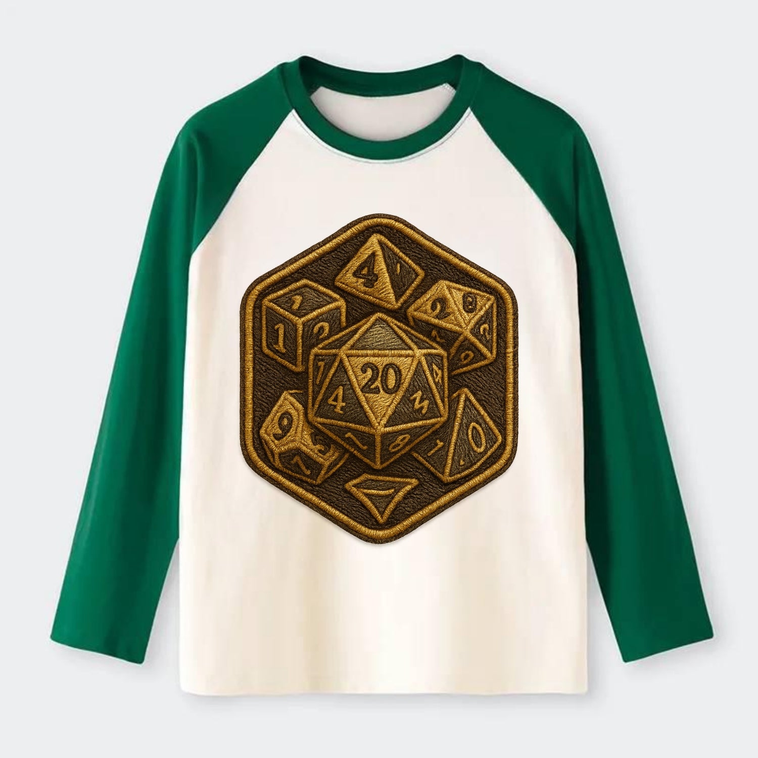 Dice set for tabletop gaming - RPG enthusiast - Raglan Long Sleeve T-Shirt - Green