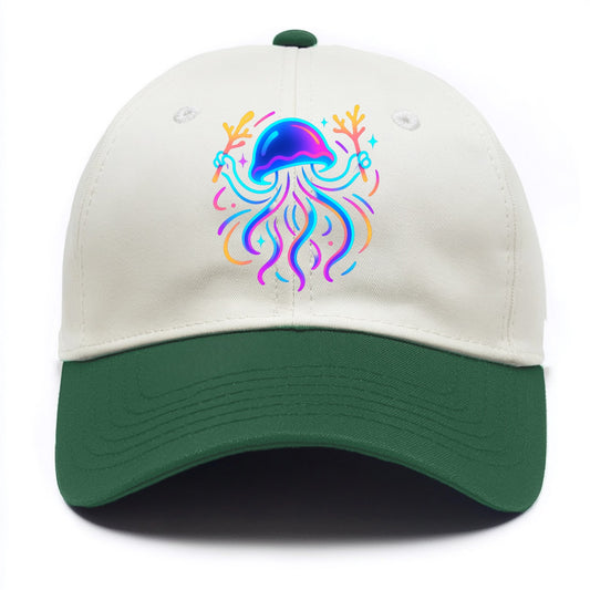 Jellyfish conducting a glow orchestra using coral batons in deep ocean concert hall - Two Tone Cap - Green