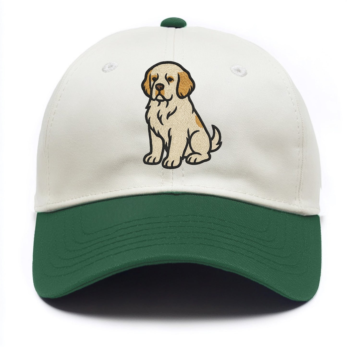Clumber Spaniel - White with lemon markings embroidered pose - Two Tone Cap - Green