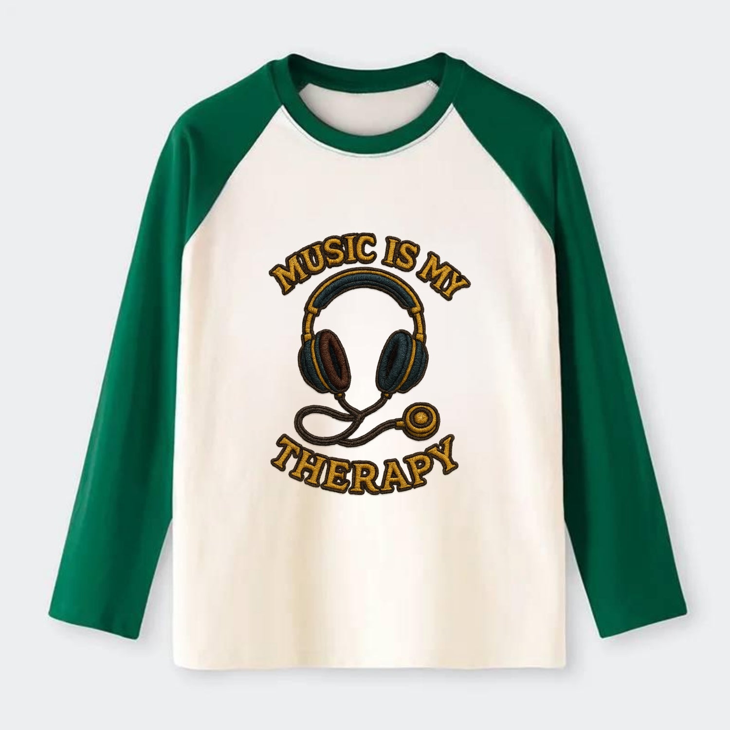Music Is My Therapy  - Raglan Long Sleeve T-Shirt - Green